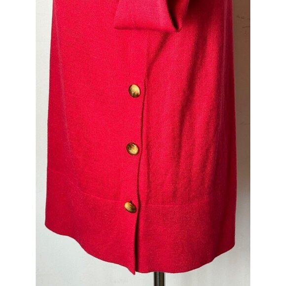 Loft Sweater Womens S Red Knit Crewneck Long Sleeve Button Detail Pullover - Picture 8 of 10